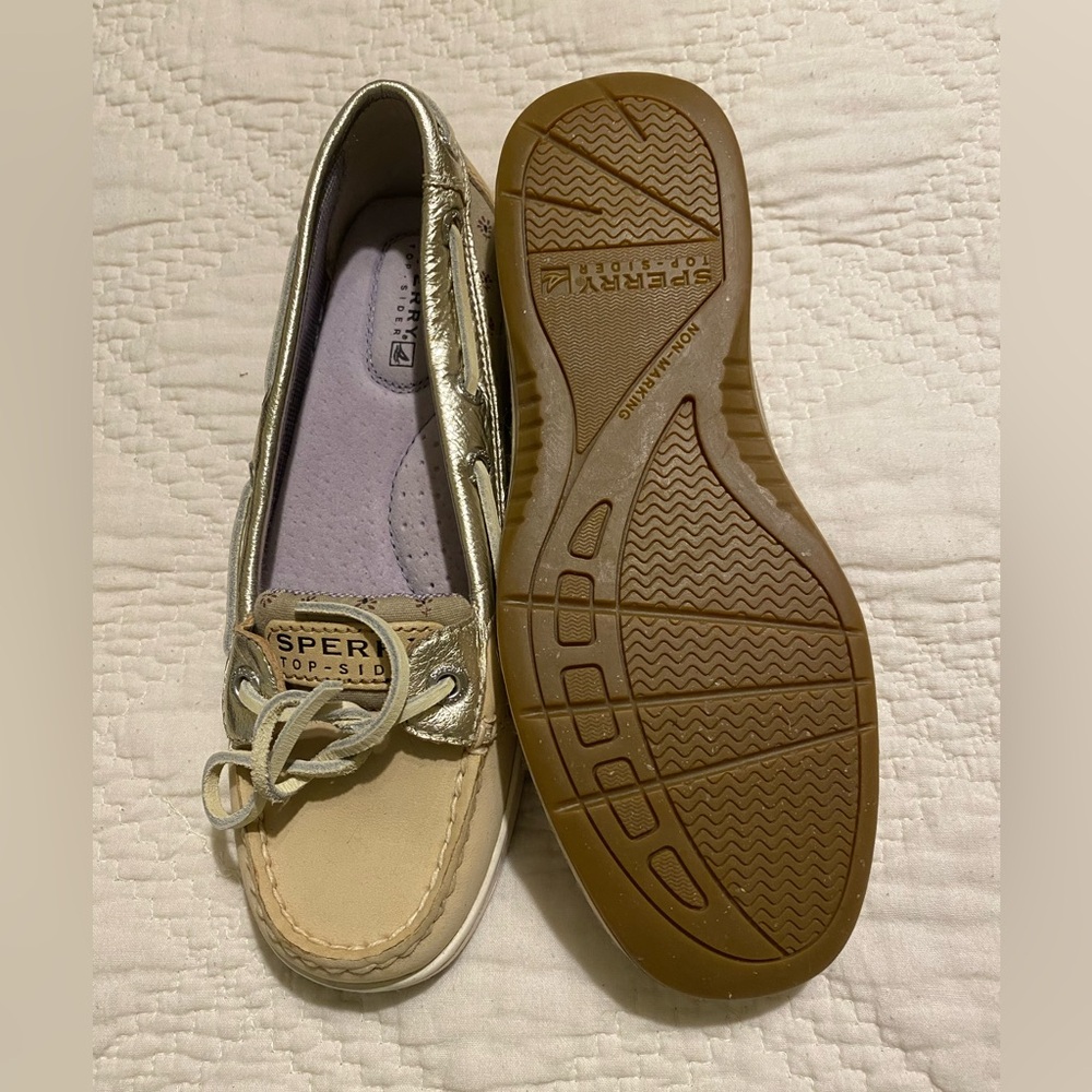 Sperry Women's Metallic Gold and Tan Loafers